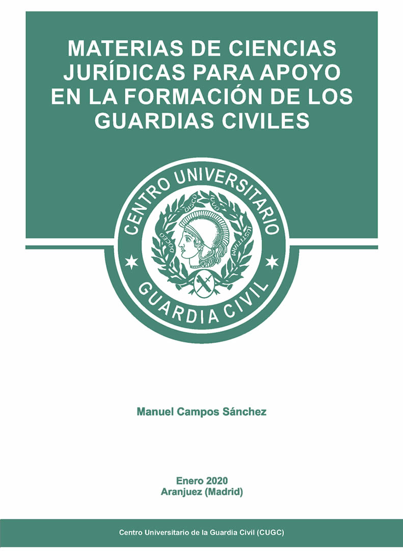 Portada de Materias de ciencias jurídicas para apoyo en la formación de los guardias civiles